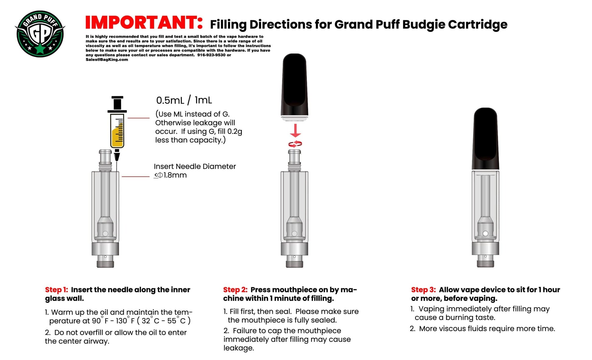 Grand Puff Budgie Glass Vape Cartridge