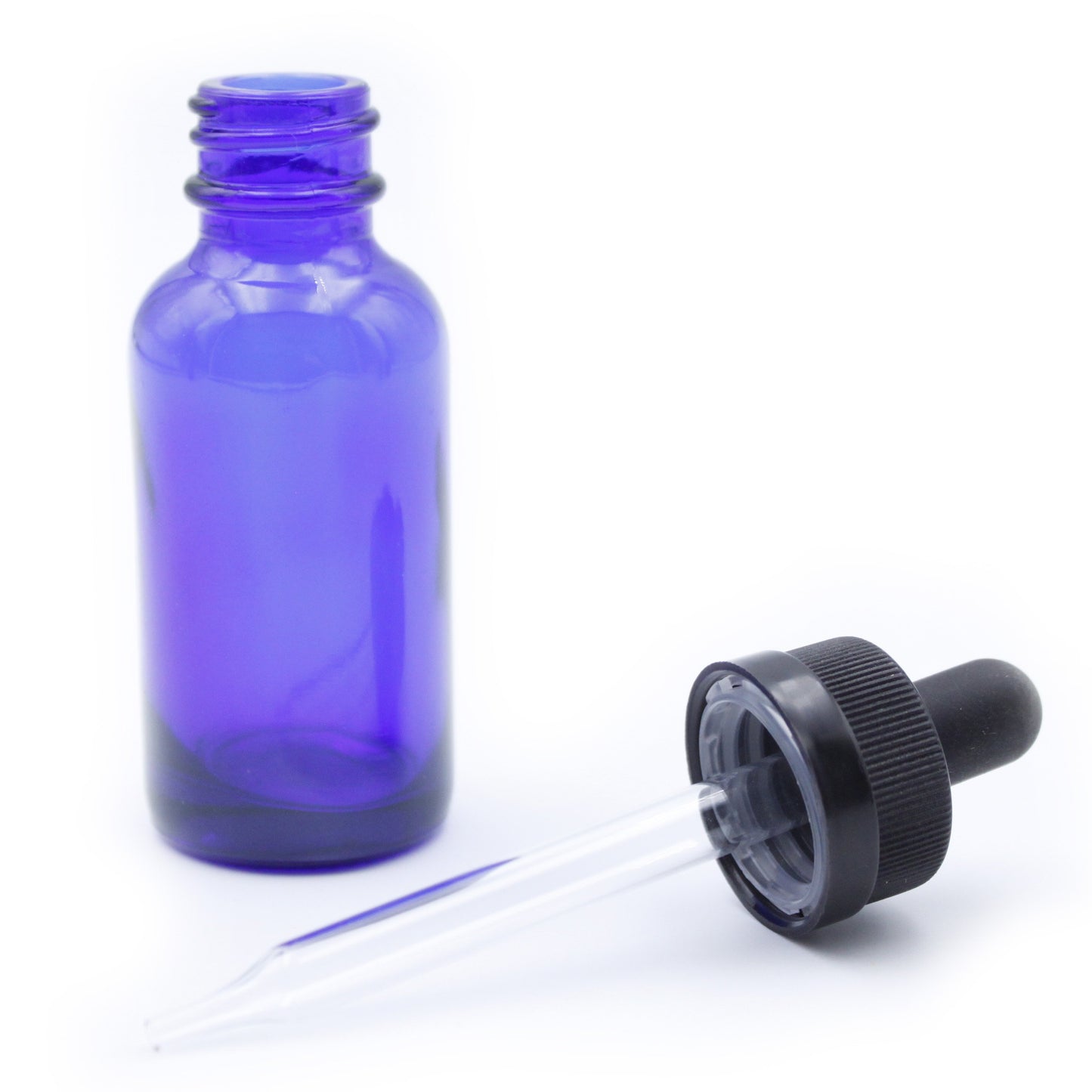 Cobalt Blue Child-Resistant Glass Dropper Bottle w/ 0.8ml Non-Graduated Dropper - 1 oz